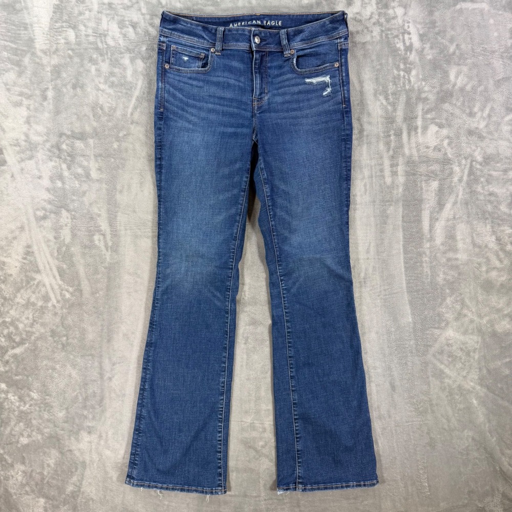 American Eagle Stretch Kick Boot Jeans Womens Size 10 Long Blue Medium Wash